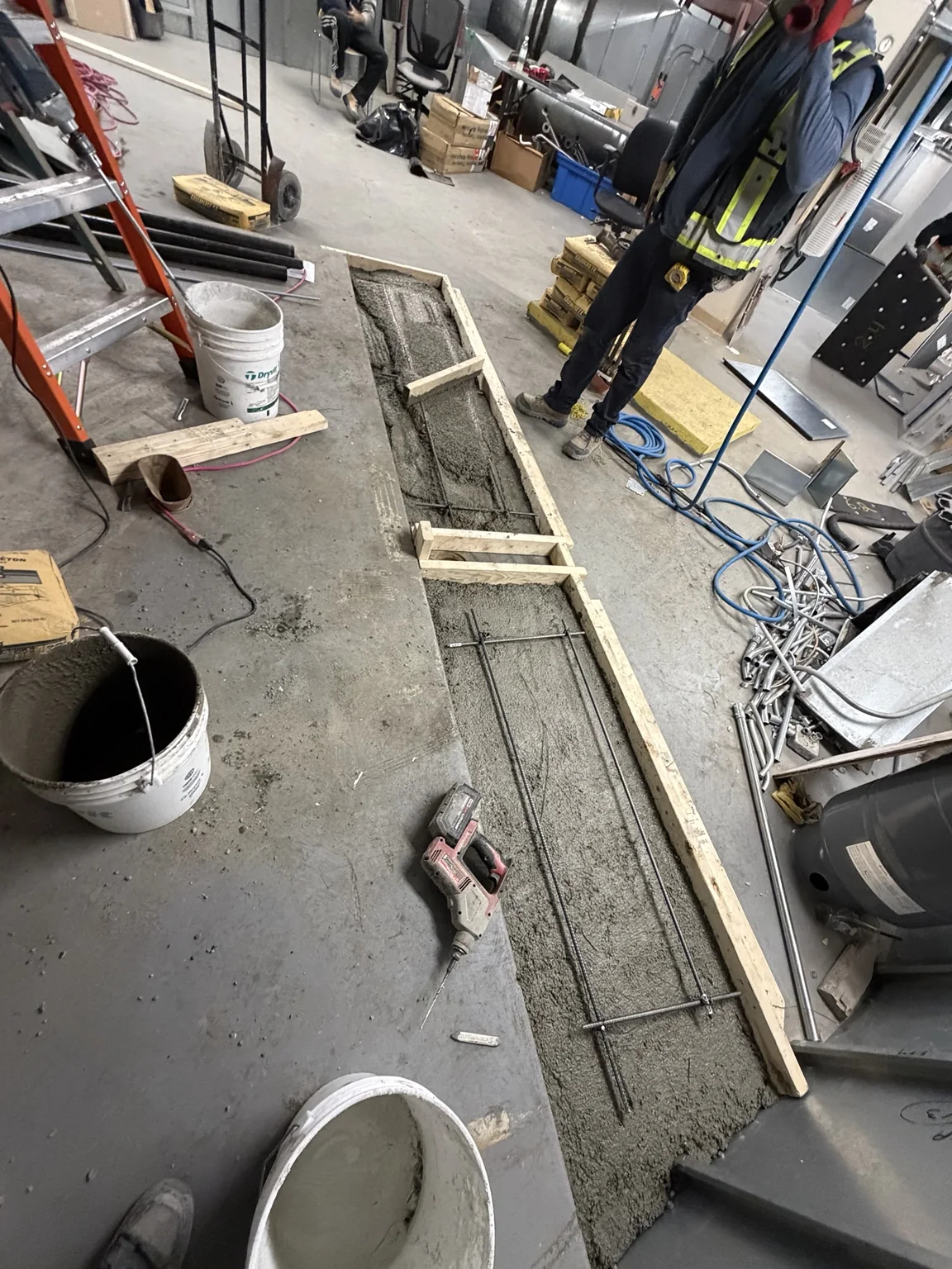 Concrete slab sections during placement